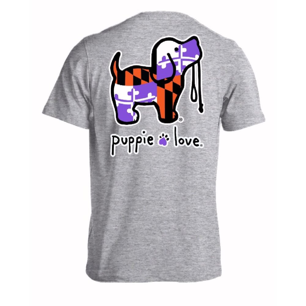 Puppie Love Dog Orange and Purple Sports Maryland Flag Short Sleeve T-Shirt NEW